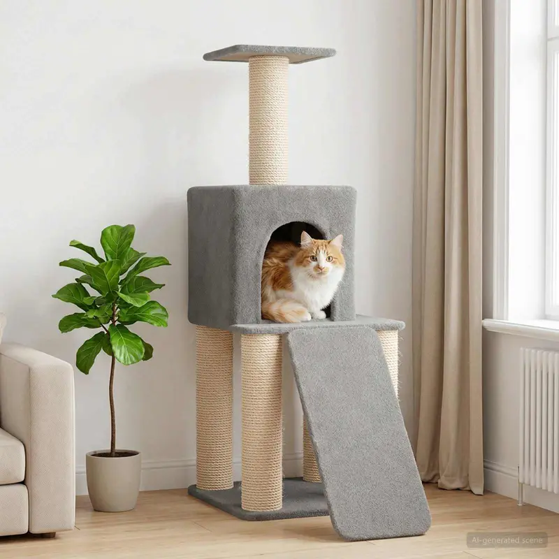 Vidaxl kattenboom met sisal krabpalen lichtgrijs 146 cm