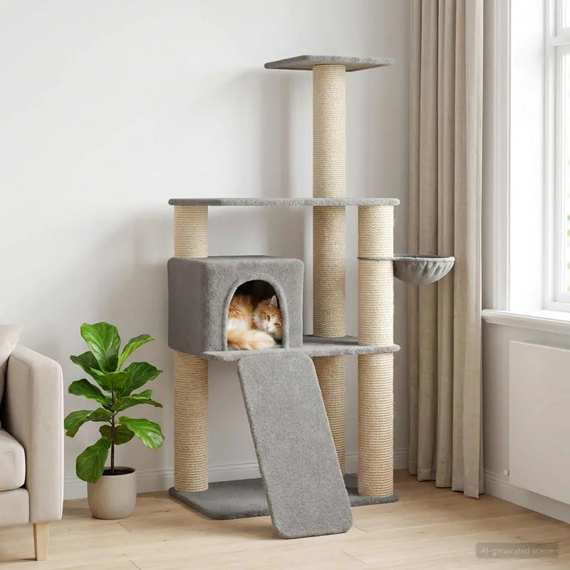 Vidaxl kattenboom met sisal krabpalen lichtgrijs 173 cm