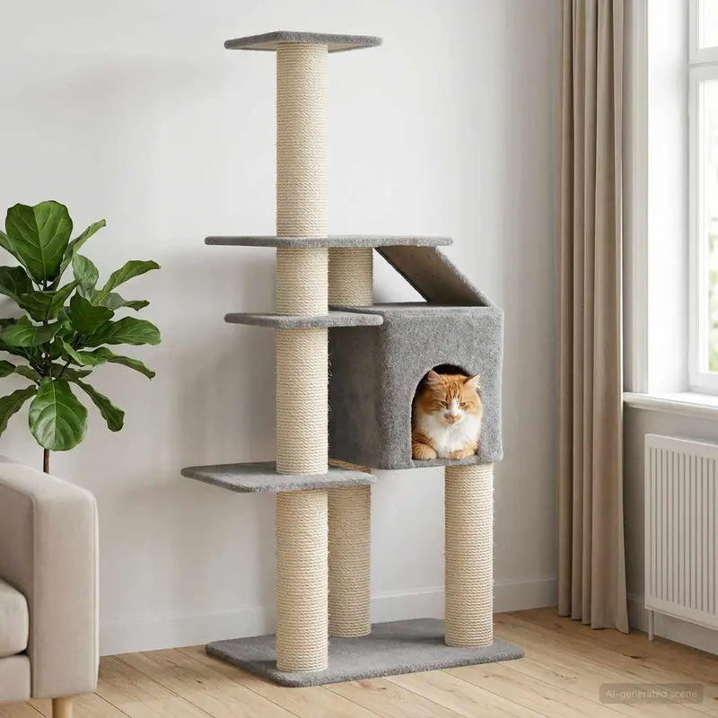 Vidaxl kattenboom met sisal krabpalen lichtgrijs 183 cm