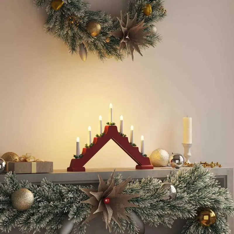 Vidaxl kerst kaars brug rood 39.5 x 5 x 29 cm massief grenenhout