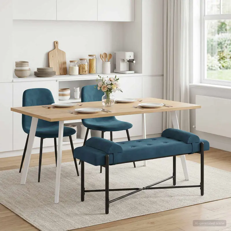 Vidaxl knop-gestept bankje met kussens blauw 110 x 40 x 46 cm fluweel