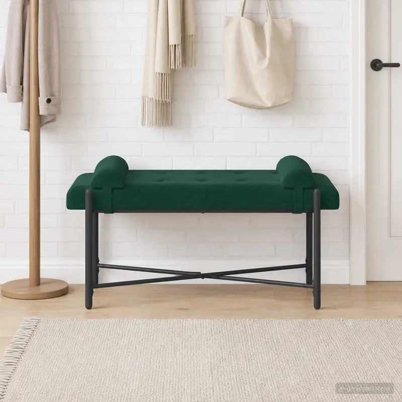 Vidaxl knop-gestept bankje met kussens donkergroen 110 x 40 x 46 cm