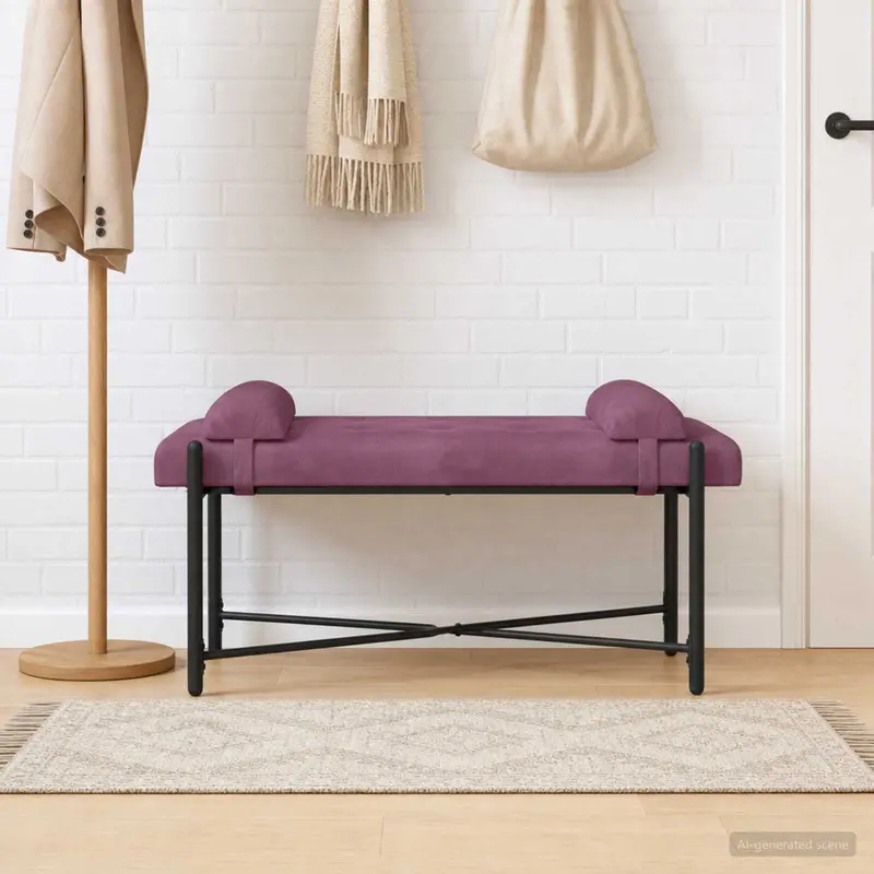 Vidaxl knop-gestept bankje met kussens paars 110 x 40 x 46 cm fluweel