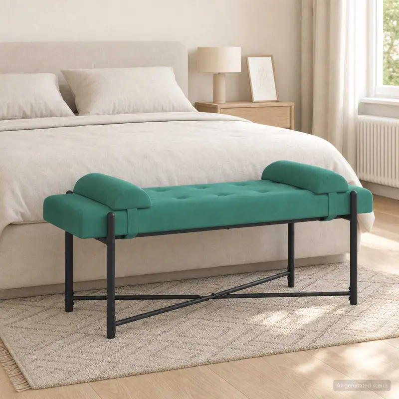 Vidaxl knop-gestept bankje met kussens turquoise 110 x 40 x 46 cm