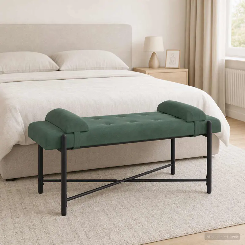 Vidaxl knop-gestept bankje met kussens zeegroen 110 x 40 x 46 cm
