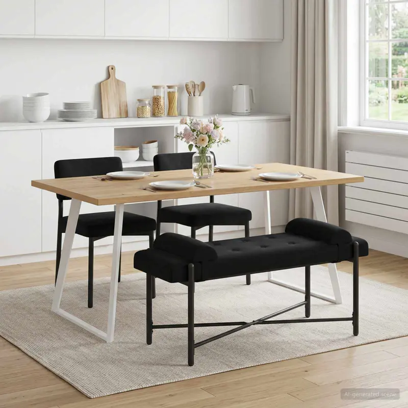 Vidaxl knop-gestept bankje met kussens zwart 110 x 40 x 46 cm fluweel