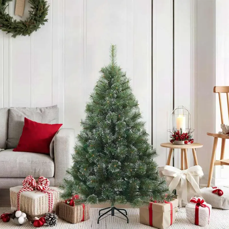 Vidaxl kunst kerstboom met geveerde takken, sneeuw bedekt groen 120 cm