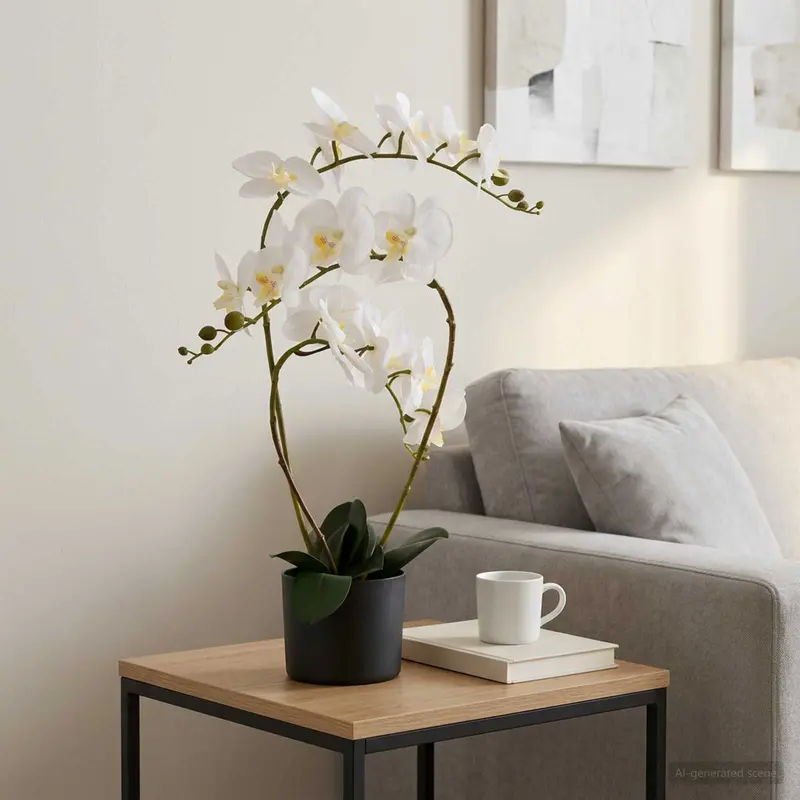 Vidaxl kunstorchidee met pot wit 45 x 15 x 65 cm stof, pe en peva