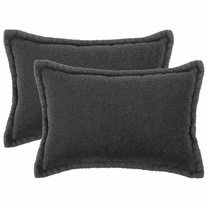 Vidaxl kussensloop 2 pcs houten donkergrijs 50 x 80 cm bouclé