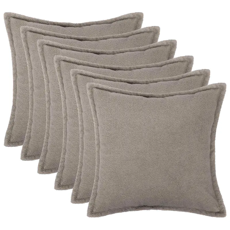 Vidaxl kussensloop 6 pcs houten lichtgrijs 80 x 80 cm bouclé
