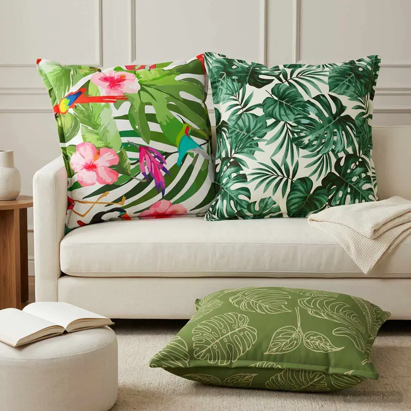 Vidaxl kussensloop 6 st houten bladontwerp 80 x 80 cm polyester