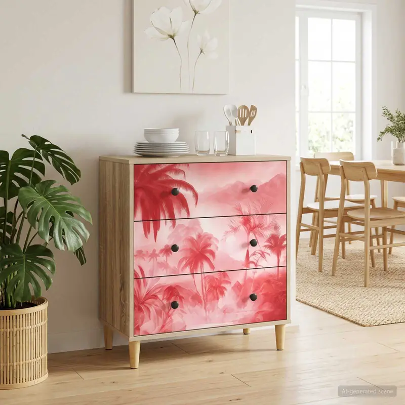 Vidaxl ladekast aachen roze palmbomenprint 66 x 36,5 x 75 cm sonoma