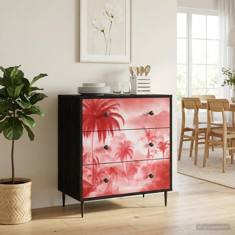 Vidaxl ladekast aachen roze palmbomenprint 66 x 36,5 x 76 cm
