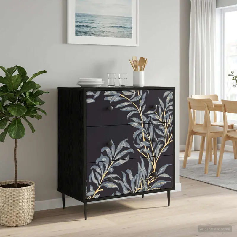 Vidaxl ladekast dokkum blauw varenmotief 66 x 36,5 x 76 cm zwart eiken