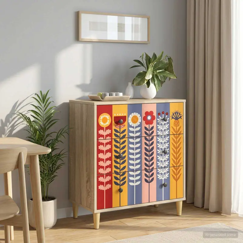 Vidaxl ladekast essen zonnebloemprint 66 x 36,5 x 75 cm bewerkt hout