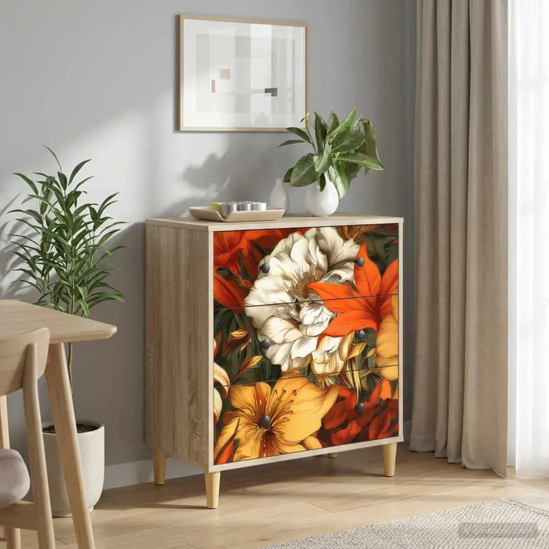 Vidaxl ladekast gennep lelieprint 66 x 36,5 x 75 cm bewerkt hout