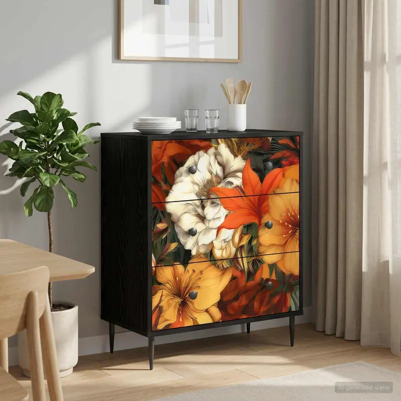Vidaxl ladekast gennep lelieprint 66 x 36,5 x 76 cm bewerkt hout