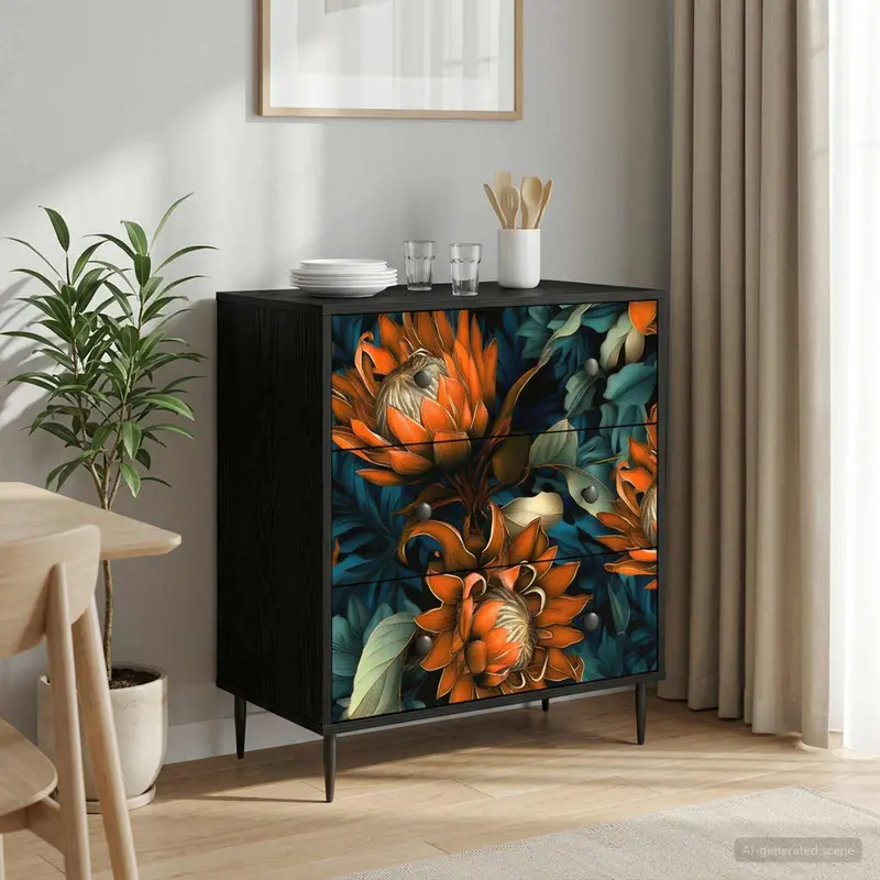 Vidaxl ladekast lochem oranje print 66 x 36,5 x 76 cm bewerkt hout