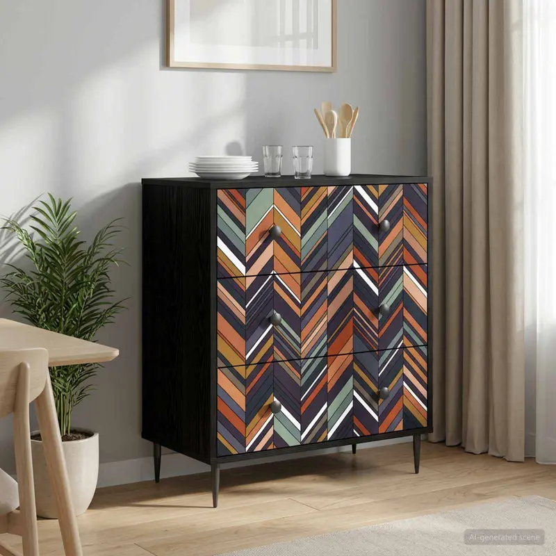 Vidaxl ladekast ommen geometrische print 66 x 36,5 x 76 cm zwart eiken