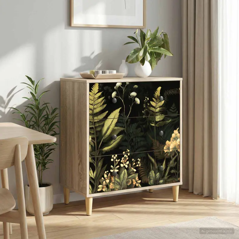 Vidaxl ladekast rhenen tropisch junglemotief 66 x 36,5 x 75 cm sonoma