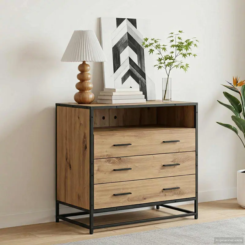 Vidaxl ladenkast 3-lade artisanaal eiken 70 x 41 x 70 cm bewerkt hout