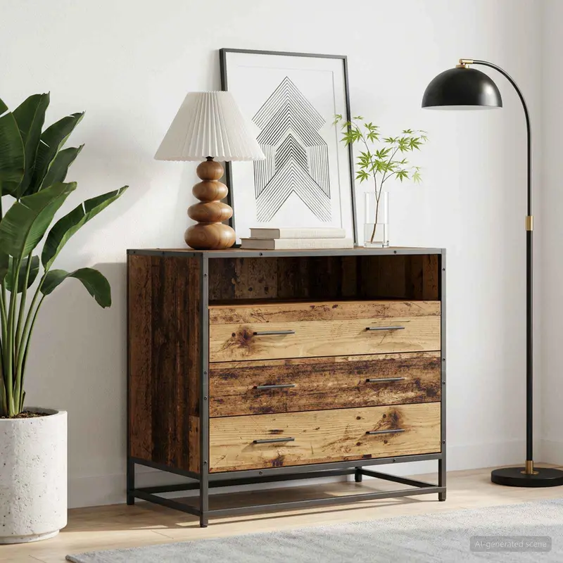 Vidaxl ladenkast 3-lade oud hout 70 x 41 x 70 cm bewerkt hout