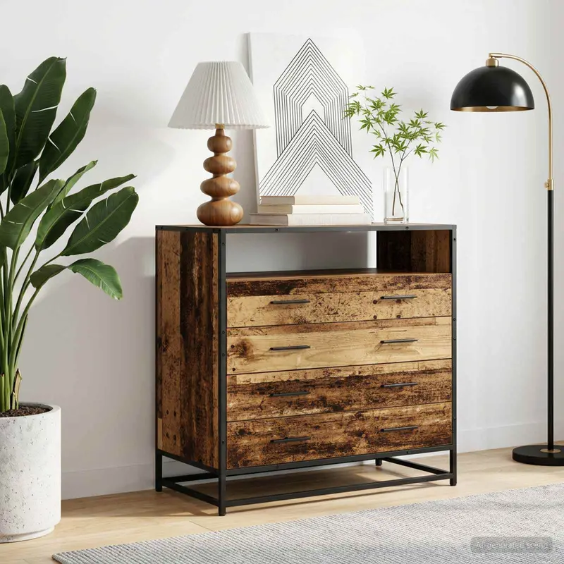 Vidaxl ladenkast 4-lade oud hout 70 x 41 x 83,5 cm bewerkt hout