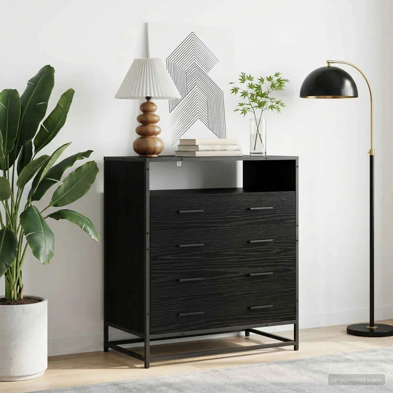 Vidaxl ladenkast 4-lade zwart eiken 70 x 41 x 83,5 cm bewerkt hout