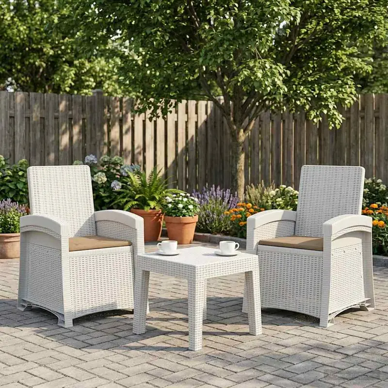 Vidaxl ligstoel in rietenlook 2 st wit en taupe pp