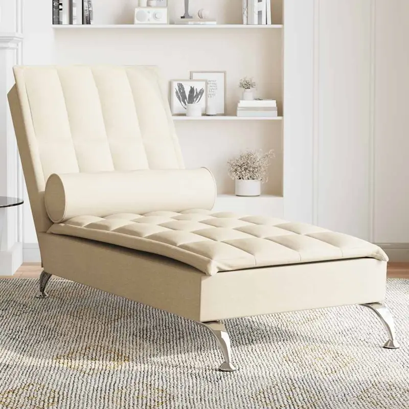 Vidaxl massage chaise longue met bolster stof crèmekleurig