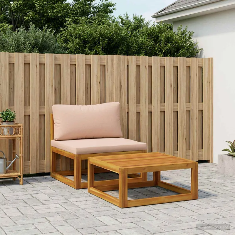 Vidaxl modulaire bankset met kussens 2 st massief acaciahout naturel