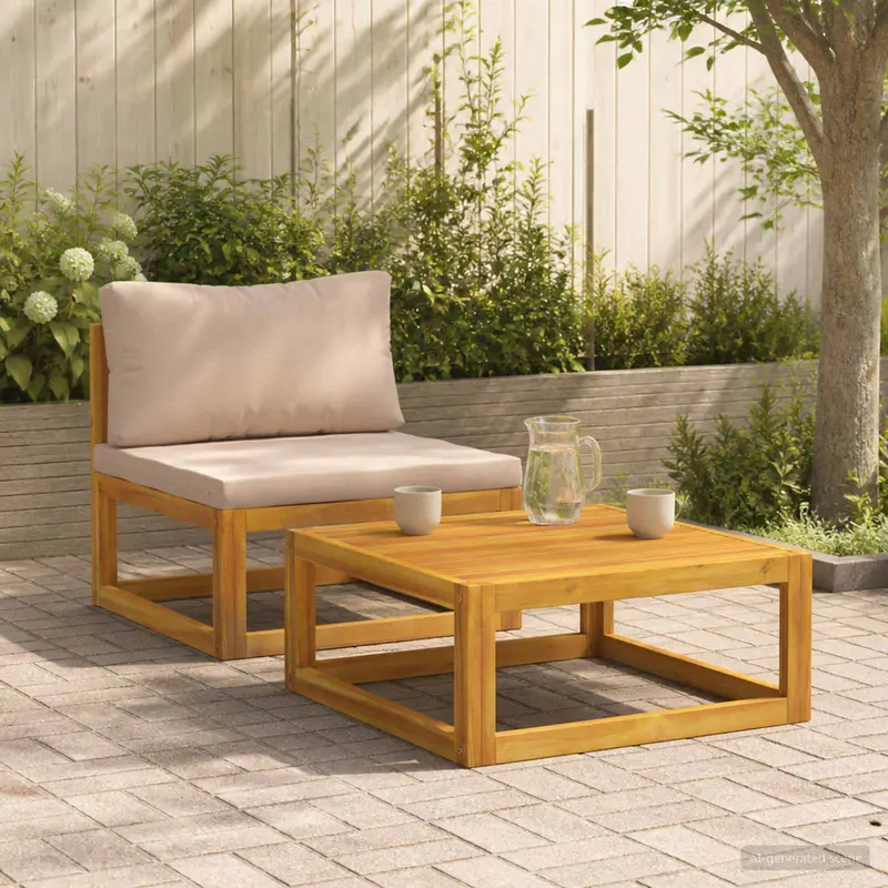 Vidaxl modulaire bankset met kussens 2 st massief acaciahout naturel