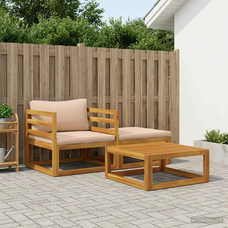Vidaxl modulaire bankset met kussens 3 st 2-zits massief acaciahout