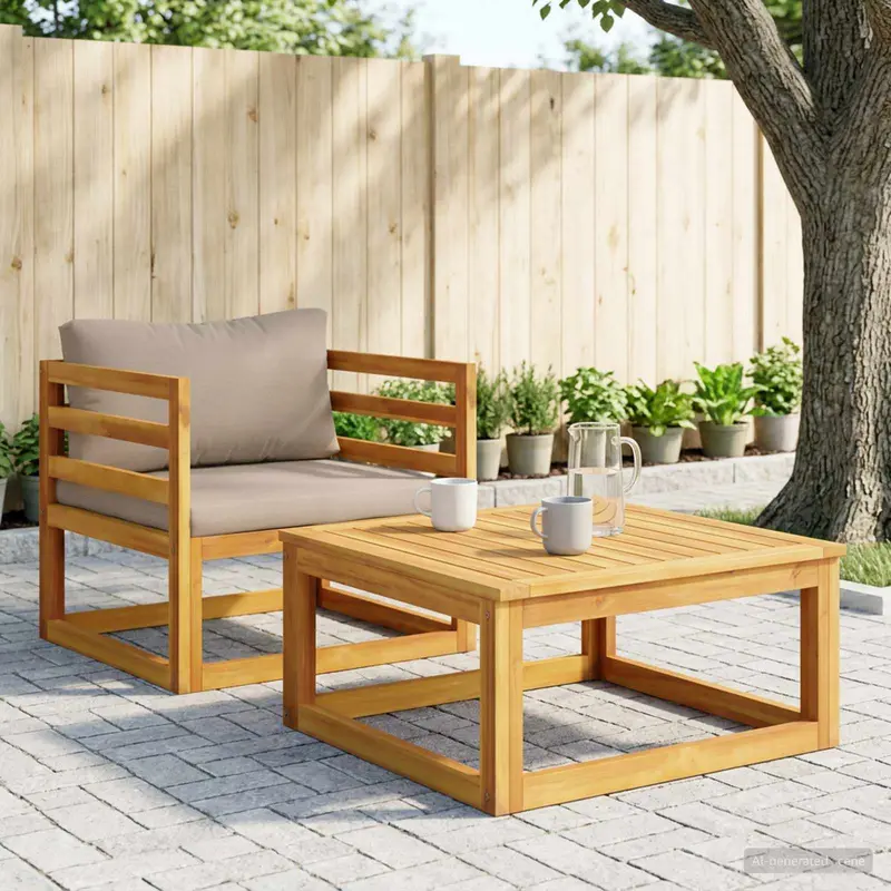 Vidaxl modulaire fauteuil met kussens massief acaciahout naturel