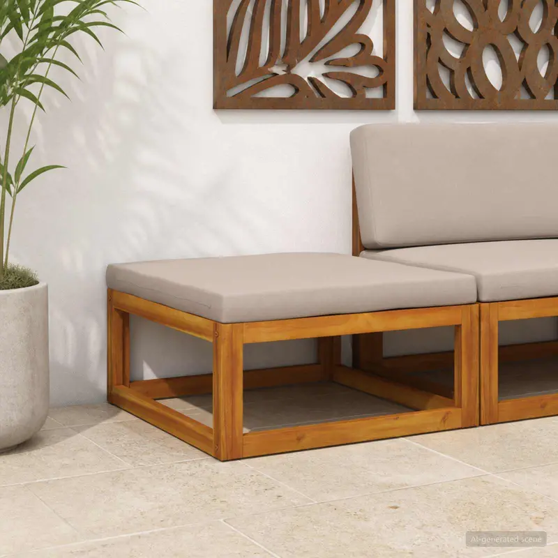 Vidaxl modulaire voetensteun met kussens massief acaciahout naturel
