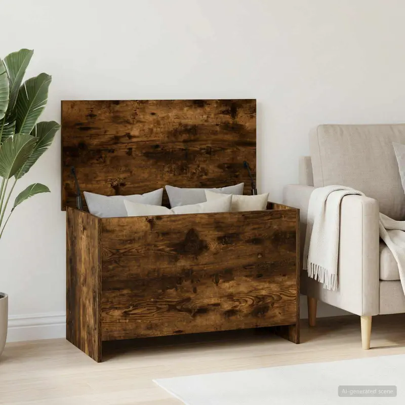 Vidaxl opbergkist gerookt eiken 80 x 40 x 50 cm bewerkt hout