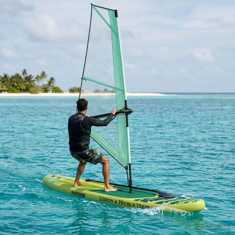 Vidaxl opblaasbaar sup board met zeil poseidon 330 x 76 x 15 cm groen