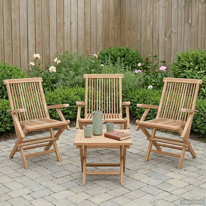 Vidaxl opvouwbare tuinstoel 3 st naturel massief teakhout