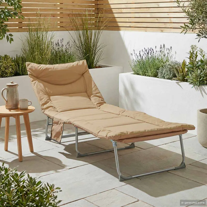 Vidaxl opvouwbare zonnebed met kussen beige