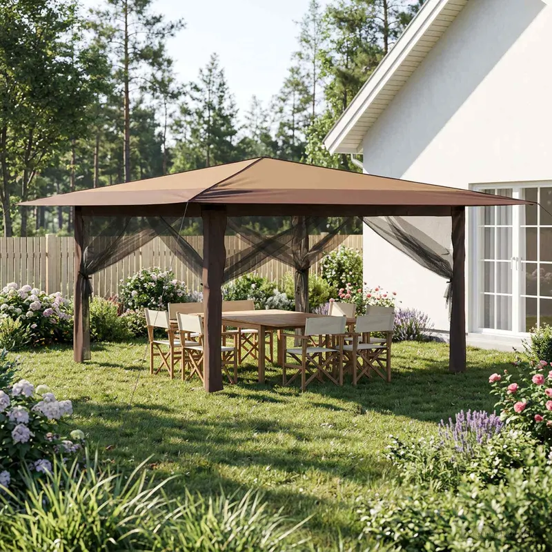 Vidaxl paviljoen met 4 zijwanden 4 x 4 m beige en bruin