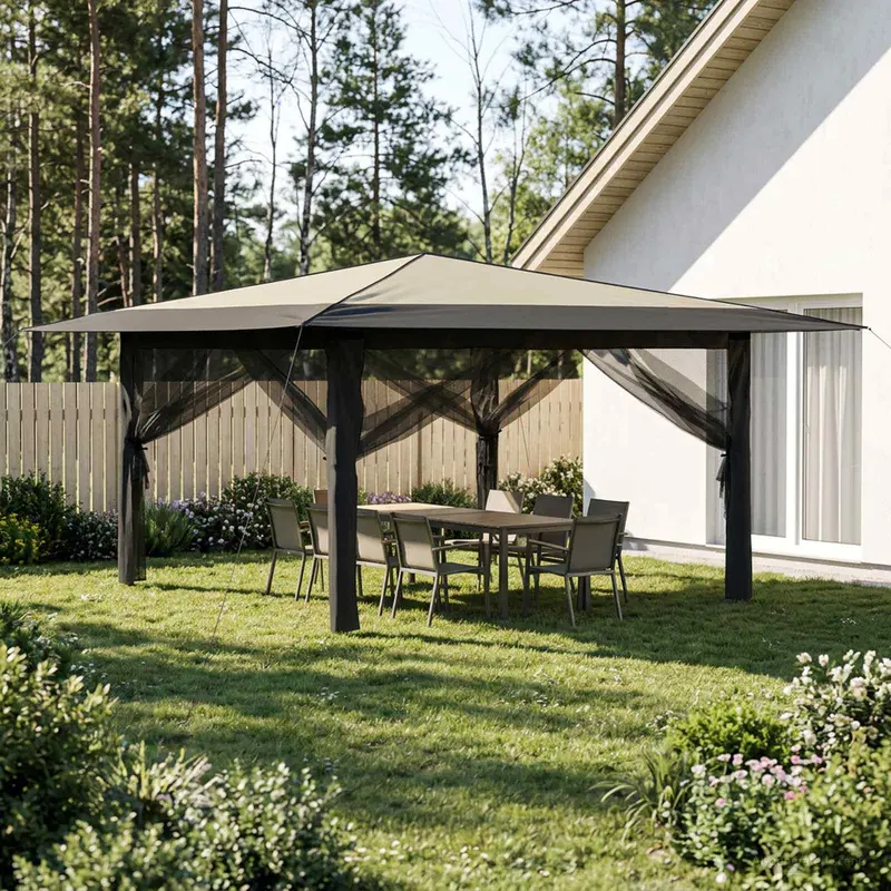 Vidaxl paviljoen met 4 zijwanden 4 x 4 m crème en antraciet