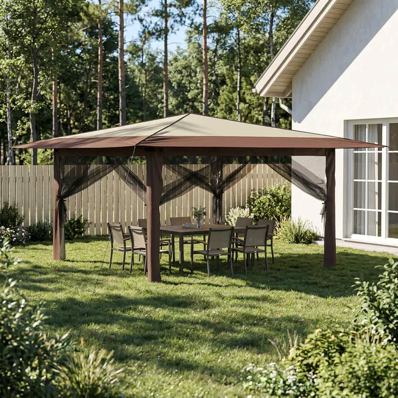Vidaxl paviljoen met 4 zijwanden 4 x 4 m crème en bruin