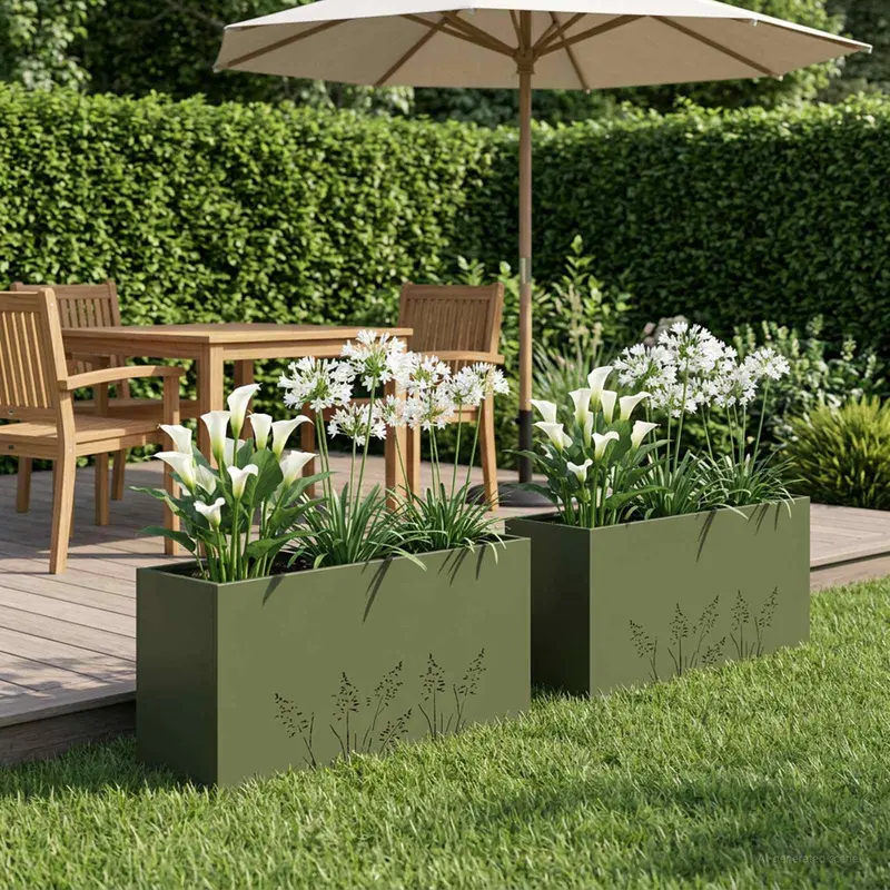Vidaxl plantenbak 2 st olijfgroen 100 x 20 x 49 cm koudgewalst staal