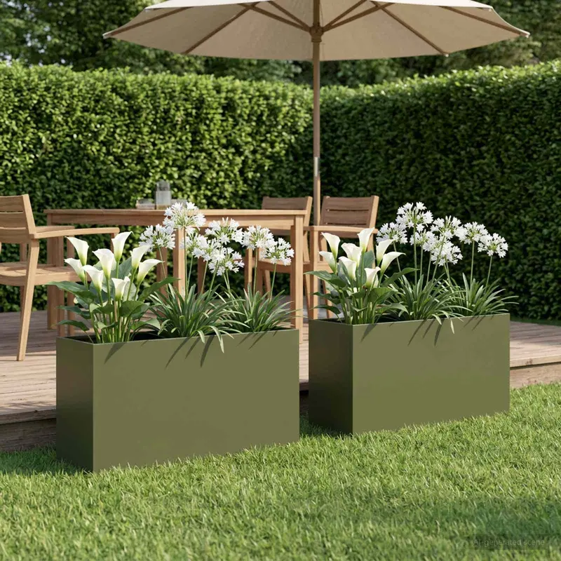 Vidaxl plantenbak 2 st olijfgroen 100 x 30 x 40 cm koudgewalst staal