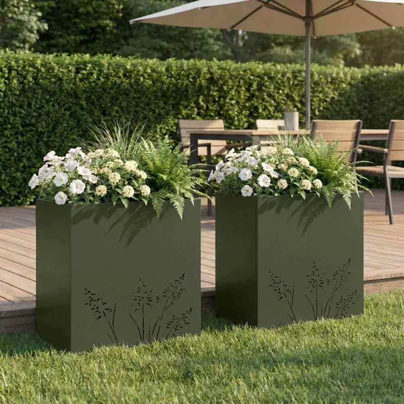 Vidaxl plantenbak 2 st olijfgroen 50 x 30 x 49 cm koudgewalst staal
