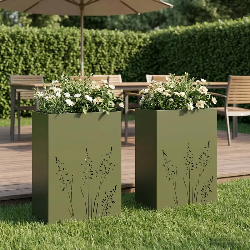 Vidaxl plantenbak 2 st olijfgroen 50 x 30 x 75 cm koudgewalst staal