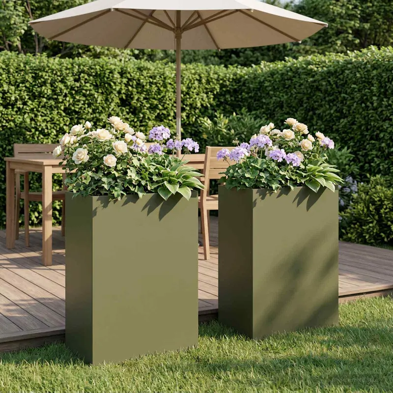 Vidaxl plantenbak 2 st olijfgroen 50 x 40 x 75 cm koudgewalst staal