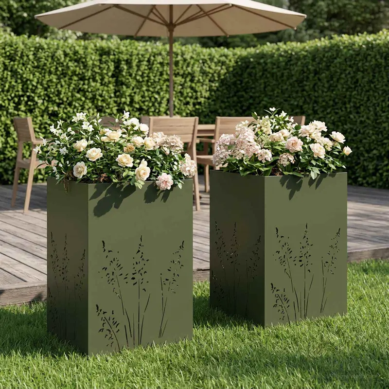Vidaxl plantenbak 2 st olijfgroen 50 x 50 x 75 cm koudgewalst staal
