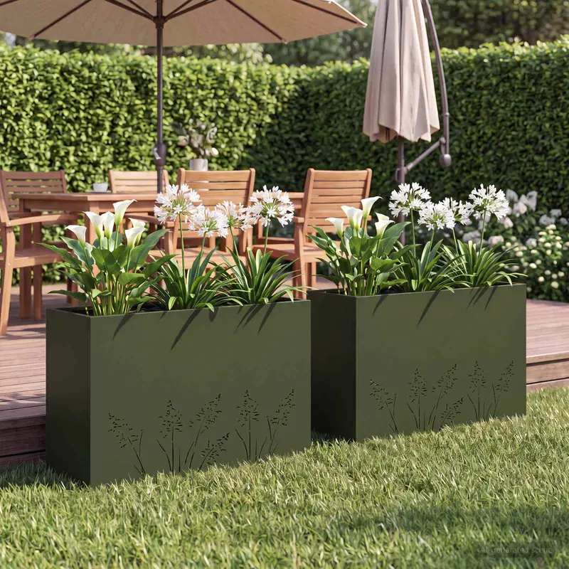 Vidaxl plantenbak 2 st olijfgroen 80 x 20 x 49 cm koudgewalst staal