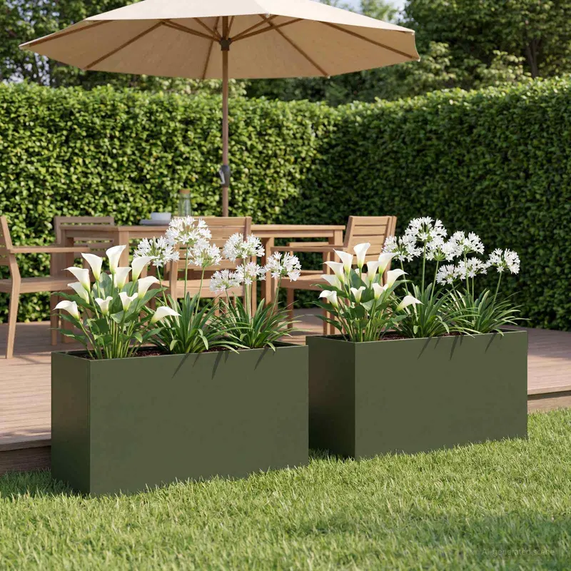 Vidaxl plantenbak 2 st olijfgroen 80 x 40 x 50 cm koudgewalst staal